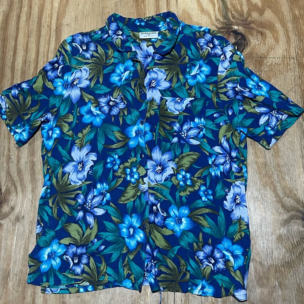Alfred Dunner blue floral Button down short sleeve shirt collared @A5